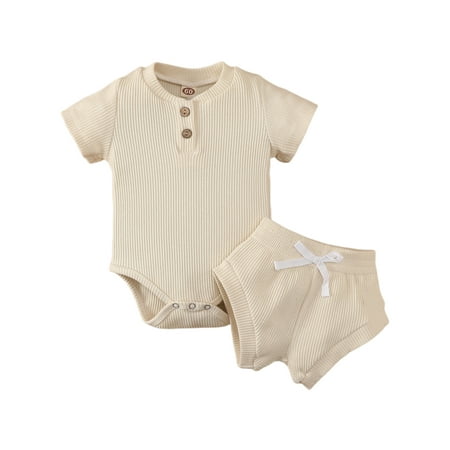 

IZhansean Unisex Infant Baby Boy Girl Summer Clothes Short Sleeve Ribbed T-Shirt Shorts 2Pcs Outfits