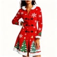 thumbnail image 2 of Women’s Sherpa Lined Christmas Coat Hooded Winter Jacket Fleece Thicken Long Sleeve with Faux Fur Collar Toggle Buttons Relaxed Fit Holiday Print Outerwear,Red,S, 2 of 5