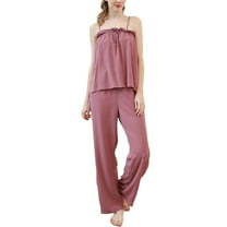 Defitshape Women's Cotton Pajama Set Summer Tank Pajamas Comfy Cute Cami Fall Cool Long High Waisted Lightweight 2 Piece Purple Large