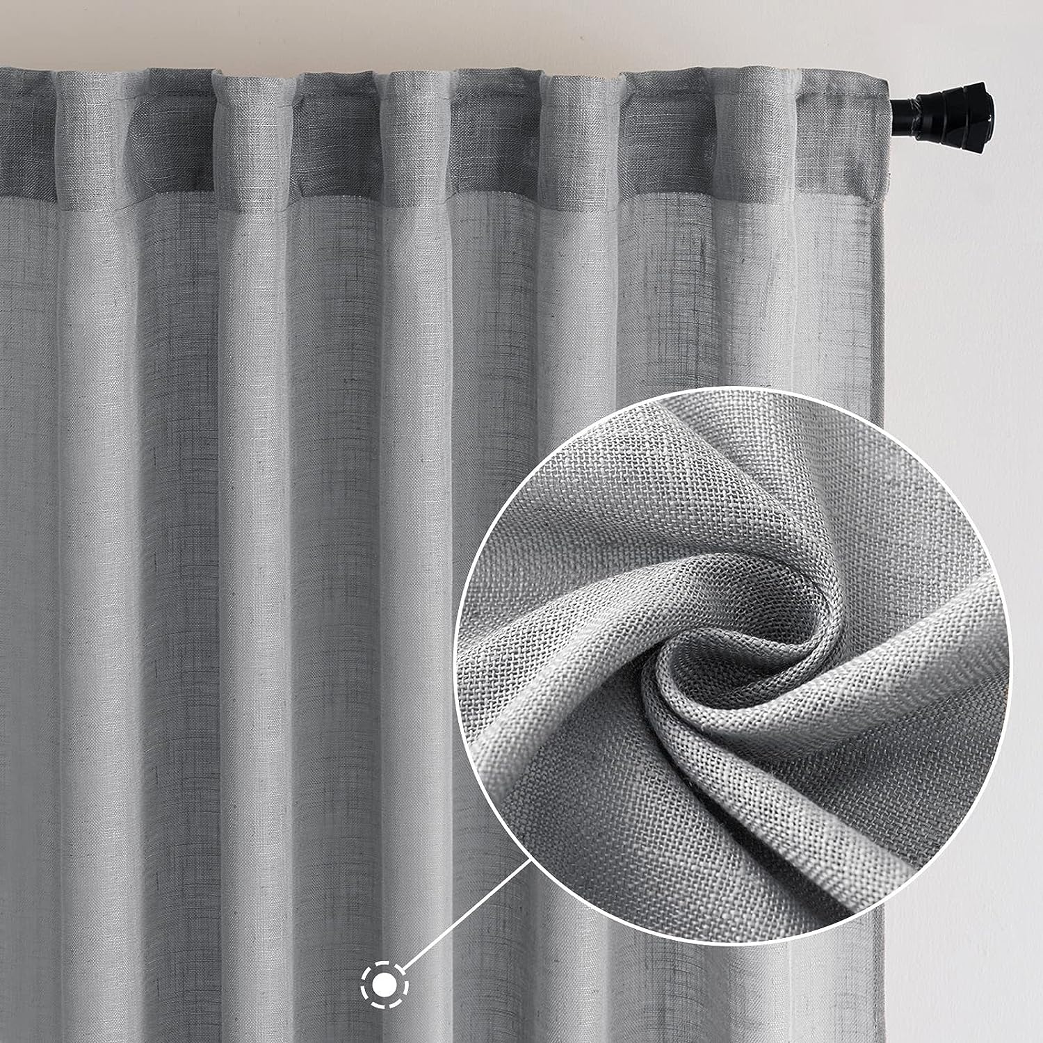 Lot De 2 Rideaux Semi-transparents Gris 183 Cm - Texturé Lin, Filtrage Lumière, Pour Salon Chambre - 8