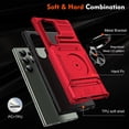 thumbnail image 4 of SaniMore for Samsung Galaxy S24 Ultra Stand Case, Armor Design Military-grade Drop Resistant Magnetic Car Mount Hidden Card Holder [Up to 2] Heavy Duty Protective Hybird Shockproof No-slip, Red, 4 of 7