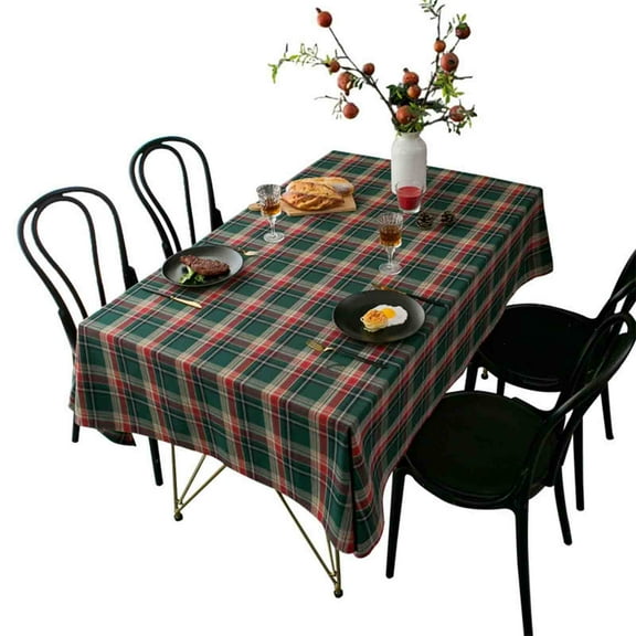 JingChun Christmas Checkered Tartan Rectangle Tablecloth - Green Buffalo Plaid Xmas Table Cloths, Stain Resistant Washable Table Cover for Dining/Parties/Holiday Decor, 47 x 66 Inch