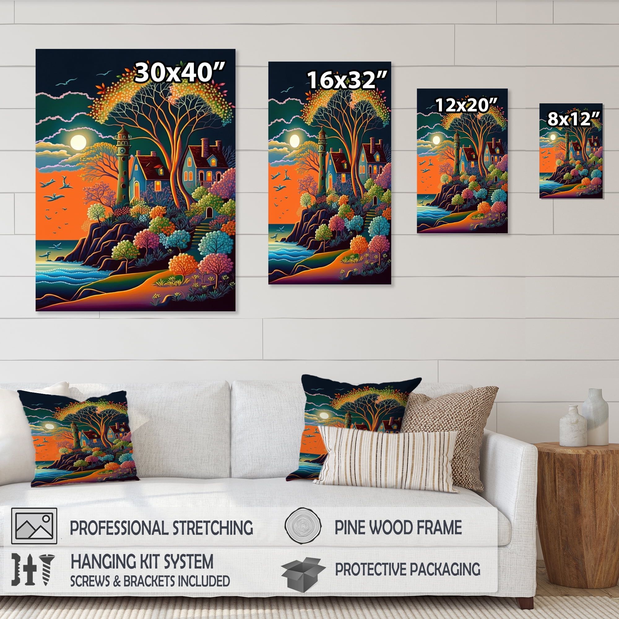 Designart Full Moon In Modern Vector Style I Canvas Wall Art