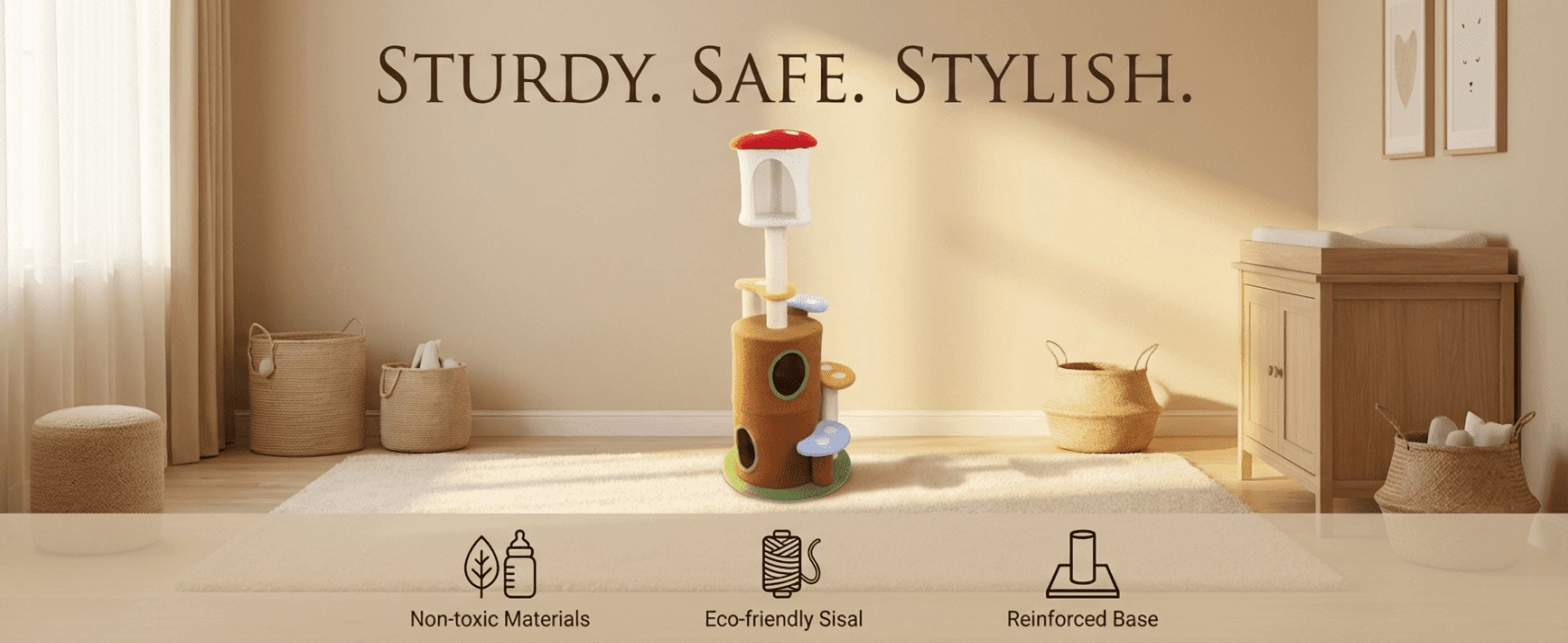 Mushroom Cat Tree, Cozy Condo Hideouts, Soft Plush, Sisal Scratching Posts, Forest Decor