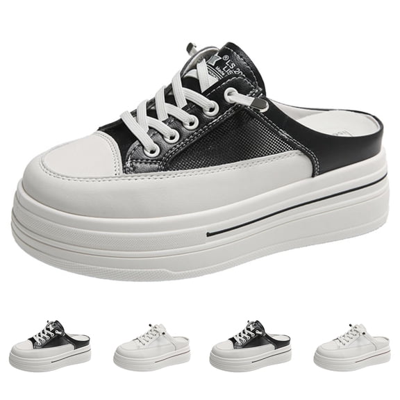 IEMIEMIEM Platform Mule Sneakers for Women Backless Chunky Sneakers Comfort Breathable Mesh Fashion Non-Slip Slip On Shoes Black 7 Wide