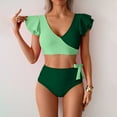 thumbnail image 2 of Dezsed Womens High Waisted Bathing Suits Tummy Control Two Piece Swimsuits Ruffle Bikini Sets Color Block Ruched Swimwear Green L, 2 of 9