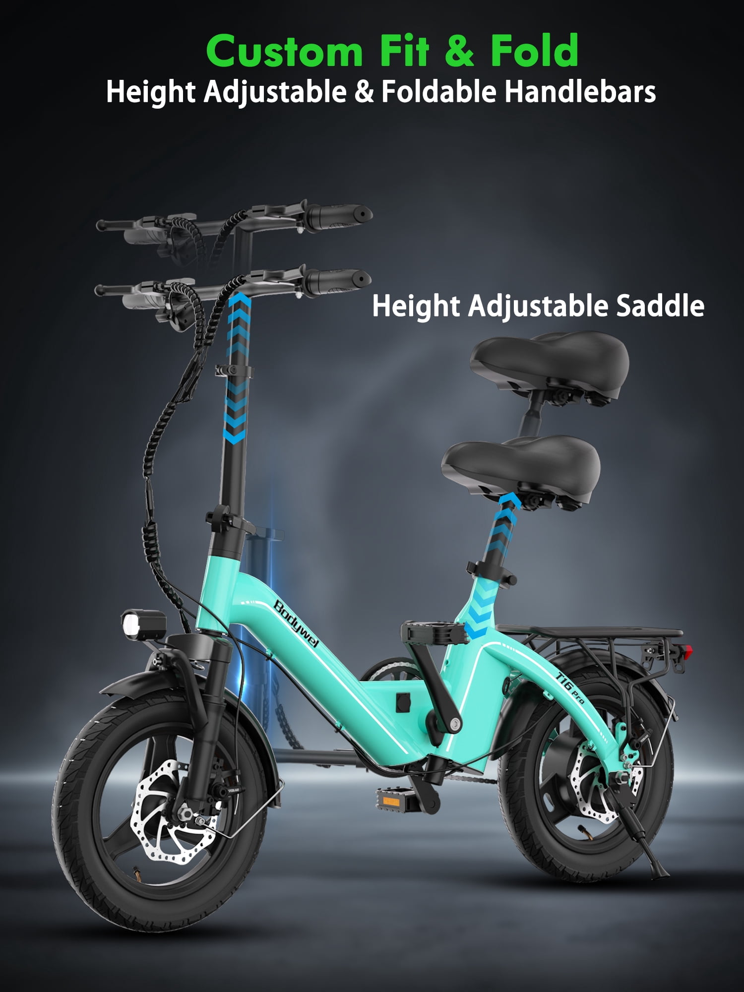 Bodywel 500W Peak Motor Electric Bicycle, Folding Electric Bike for Adults Teens, 36V 13AH Battery, 14'' Commuter Ebike, 25 Miles Mini E Bike, UL2849