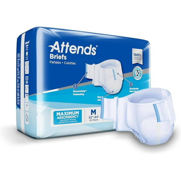 Attends Incontinence Care Breathable Briefs for Adults, Medium, 24 Count (Pack of 4)
