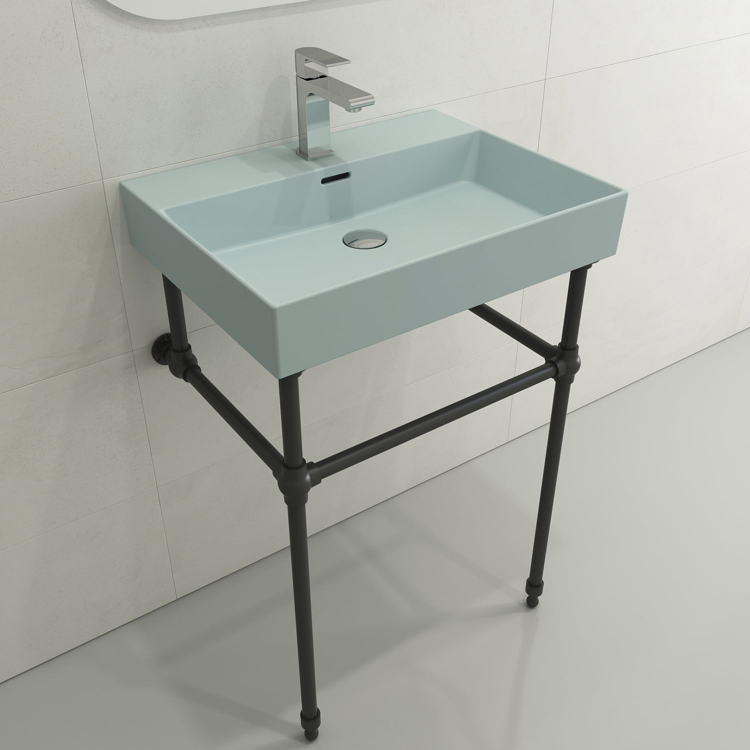 BOCCHI 1376-029-0126 Milano Sink Fireclay 24" 1-Hole + Overflow Matte Ice Blue