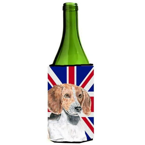English Foxhound With English Union Jack British Flag Wine bottle sleeve Hugger - 24 Oz.