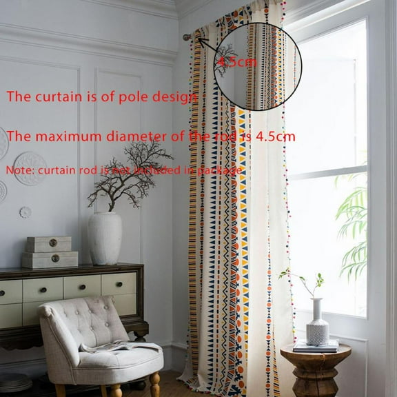 Bohemian Style, Printed Color Curtains, Suitable For Decorating Bedroom, Living Room, Kitchen (Three-Sided Color Ball Wear Rod, 59.1X70.9")