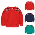 thumbnail image 3 of SERTG Boys and Girls Long Sleeve Plaid Print Round Neck T-Shirt Fall Winter Casual Comfortable Pullover Top for Children 1-4 Years(Dark Blue,2-3 Years), 3 of 3