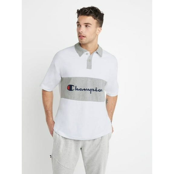 Champion Men's Middleweight Rugby Polo Script Logo White/Oxford Grey T63318 586ELA X8N