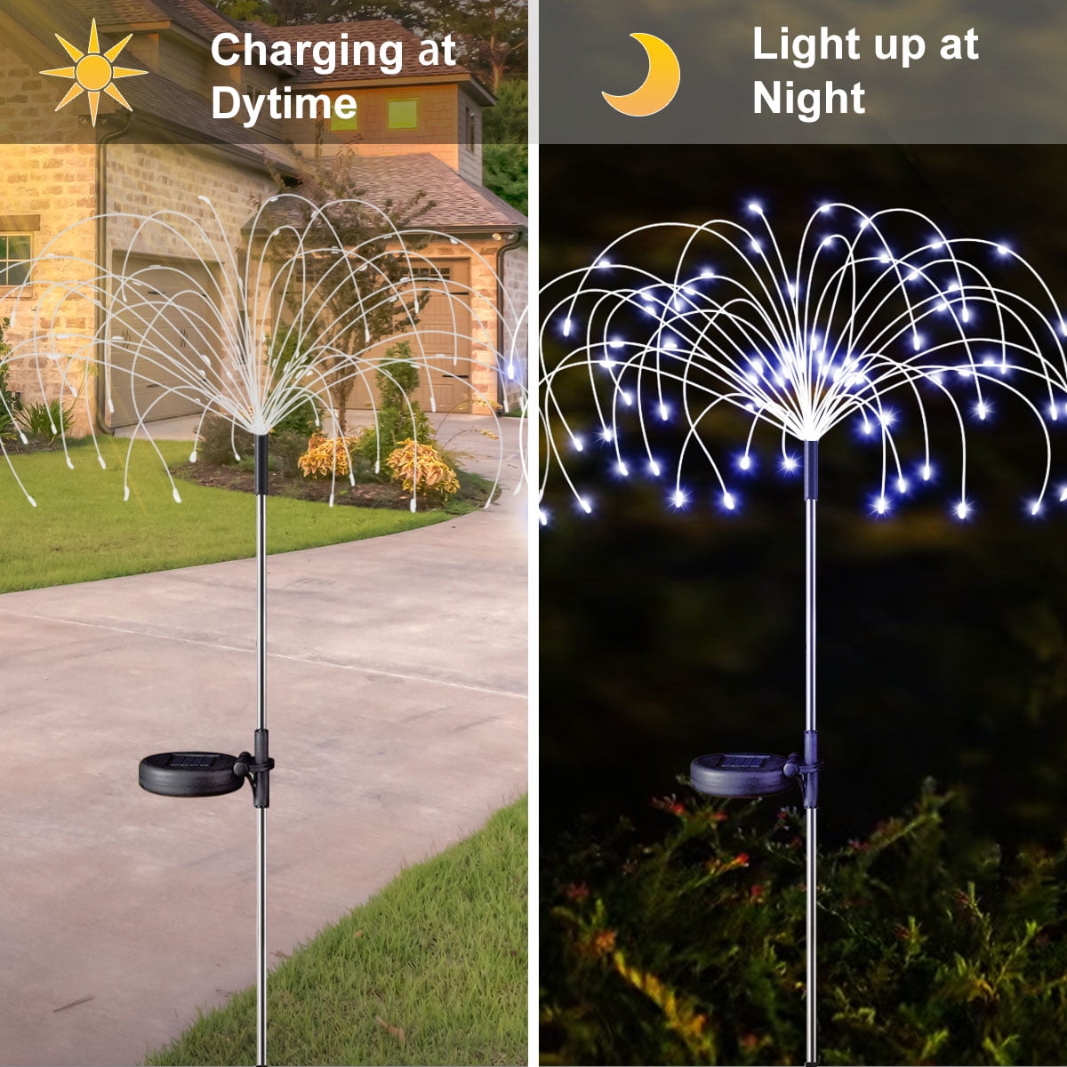 Rirool 6 Pack Solar Firework Lights, 120 LED Outdoor Garden Lights, Waterproof IP65 Pathway Yard Decor, DIY Copper Wire, Auto On/Off, Cool White