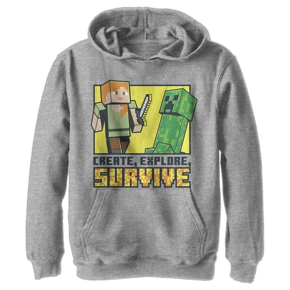 Boy's Minecraft Create Explore Survive  Pull Over Hoodie Athletic Heather X Large
