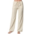 thumbnail image 3 of Casual Pants for Women Plain Color Simple Exquisite Loose Straight Leg Cotton Casual Pants, 3 of 3