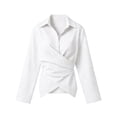 thumbnail image 2 of Ohufall Women Shirt Waist Cinched Button Down Turndown Collar Tops Fashion Casual Elegant Striped Top, 2 of 4
