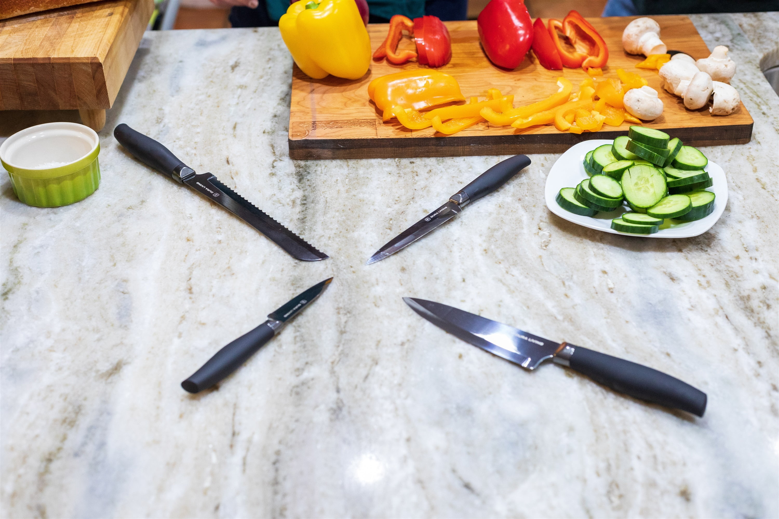 Dura Living 12-Piece Kitchen Knife starter Set - Black Nonstick Titanium Plated Stainless Steel Ultra Sharp Knives Comfort Grip Handles with Matching Sheaths