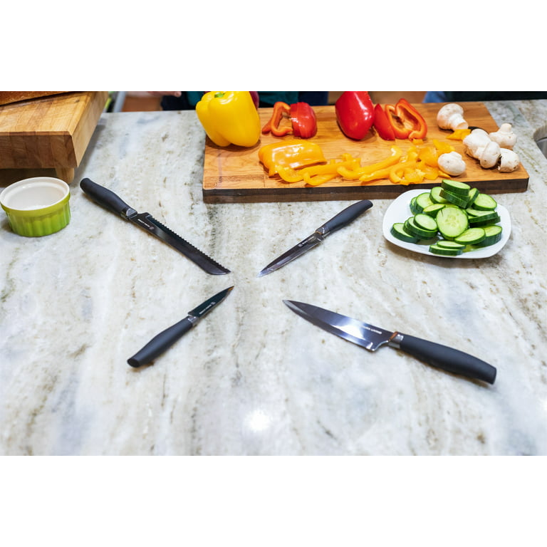 DURA LIVING 3-Piece Kitchen Knife Set - Black Nonstick Titanium Plated  Stainless Steel Ultra Sharp 8 Inch Chef, 5 Inch Utility, 3.5 Inch Paring