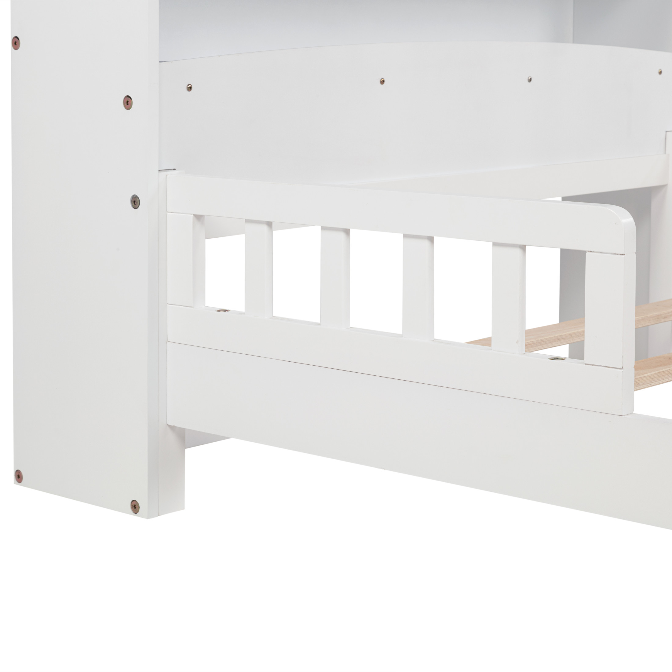 Noble House Strong Twin Bed, Pine Wood Frame with Bookcase Headboard, Guardrails & LED Motion Sensor Light, White