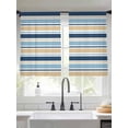 thumbnail image 2 of Blue Khaki Striped Sheer Curtains 45 Inch Length 2 Panels Set Window Treatments, Farmhouse Stripes Modern Abstract Art Rod Pocket Semi Curtains for Living Room/Bedroom/Kitchen Décor, 104"W x 45"L, 2 of 7