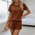 thumbnail image 3 of Uootdi Short Sets for Women Summer Short Sleeve Textured Floral Round Neck Top Elastic Waist Casual Shorts Comfy Daily Matching Outfits, 3 of 6