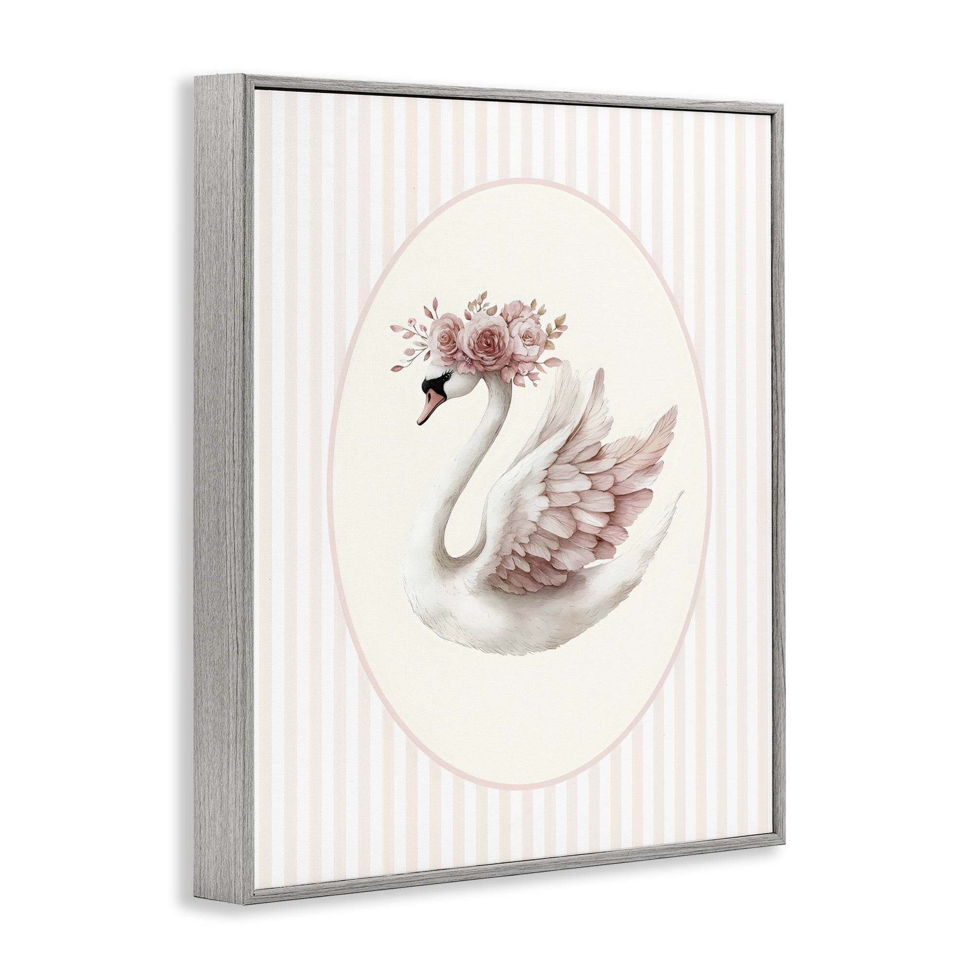 Stupell Industries Nursery Ballerina Swan Striped Gray Framed Giclee Art, design by LSR Design Studio