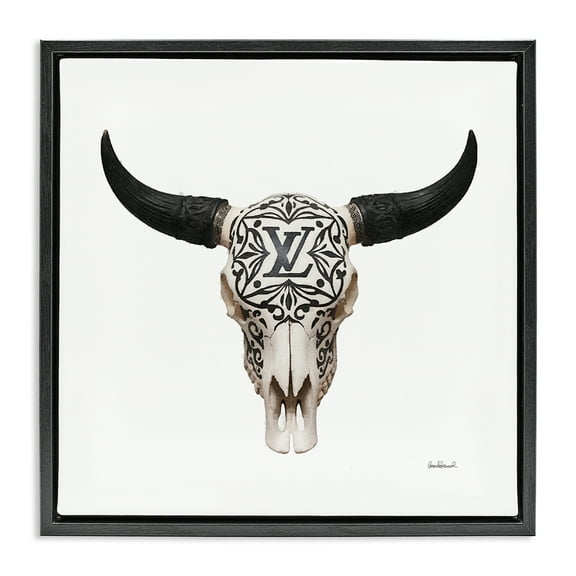 Stupell Industries Southwestern Glam Skull Fashion Painting Black Floater Framed Canvas Art Print Wall Art, 18 x 18