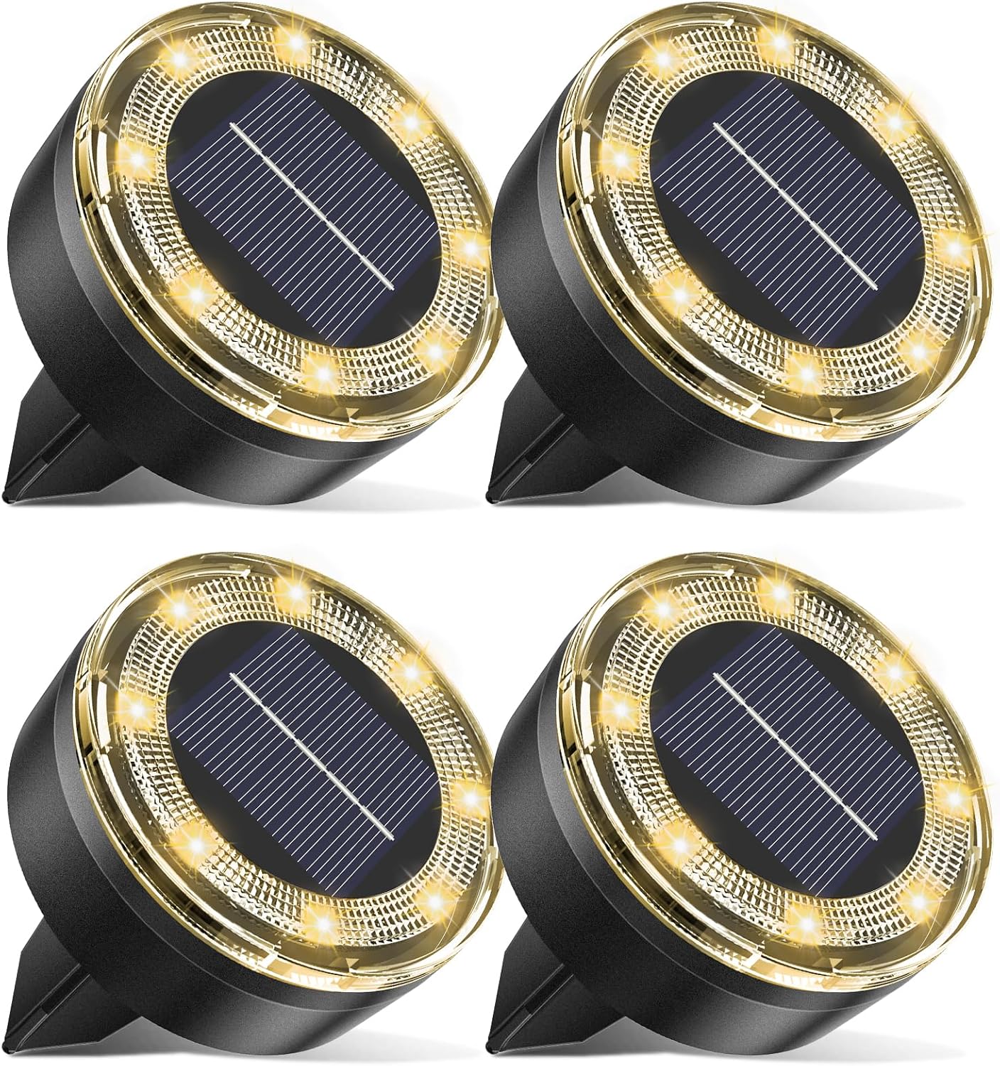 Vighep Mini Solar Ground Lights, 4 Pack (Warm White), Driveway Solar Lights Outdoor Waterproof, Outdoor Underground Lights