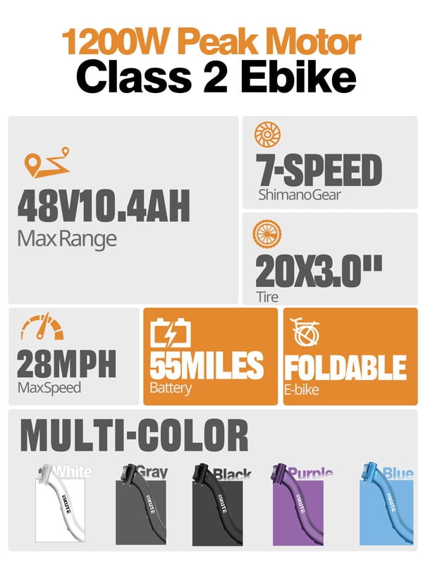 ESKUTE D200 Electric Bike for Adults 1200W Peak Motor 28 Mph, Folding Fat Tire E‑Bike, 48V 10.4Ah Up to 55 Miles, with 7‑Speed Step‑Through Cargo Fold E Bicycle, NFC Unlock, Black with Lock, UL2849