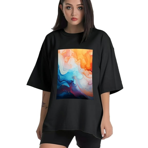 Plus Size Shirt for Women Black Tops for Women Short Sleeves Shirt for Women Colorful Ripple3 T Shirt Crewneck Shirt for Women XS