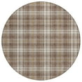 thumbnail image 2 of 8' Brown Beige And Gold Round Plaid Washable Indoor Outdoor Area Rug, 2 of 5
