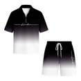 thumbnail image 4 of Men Shorts Outfit Gradient Ombre Waffle Knit 2 Piece Set,Zip Polo With Los Angeles Letter Print & Drawstring Black XXXXXXL, 4 of 4