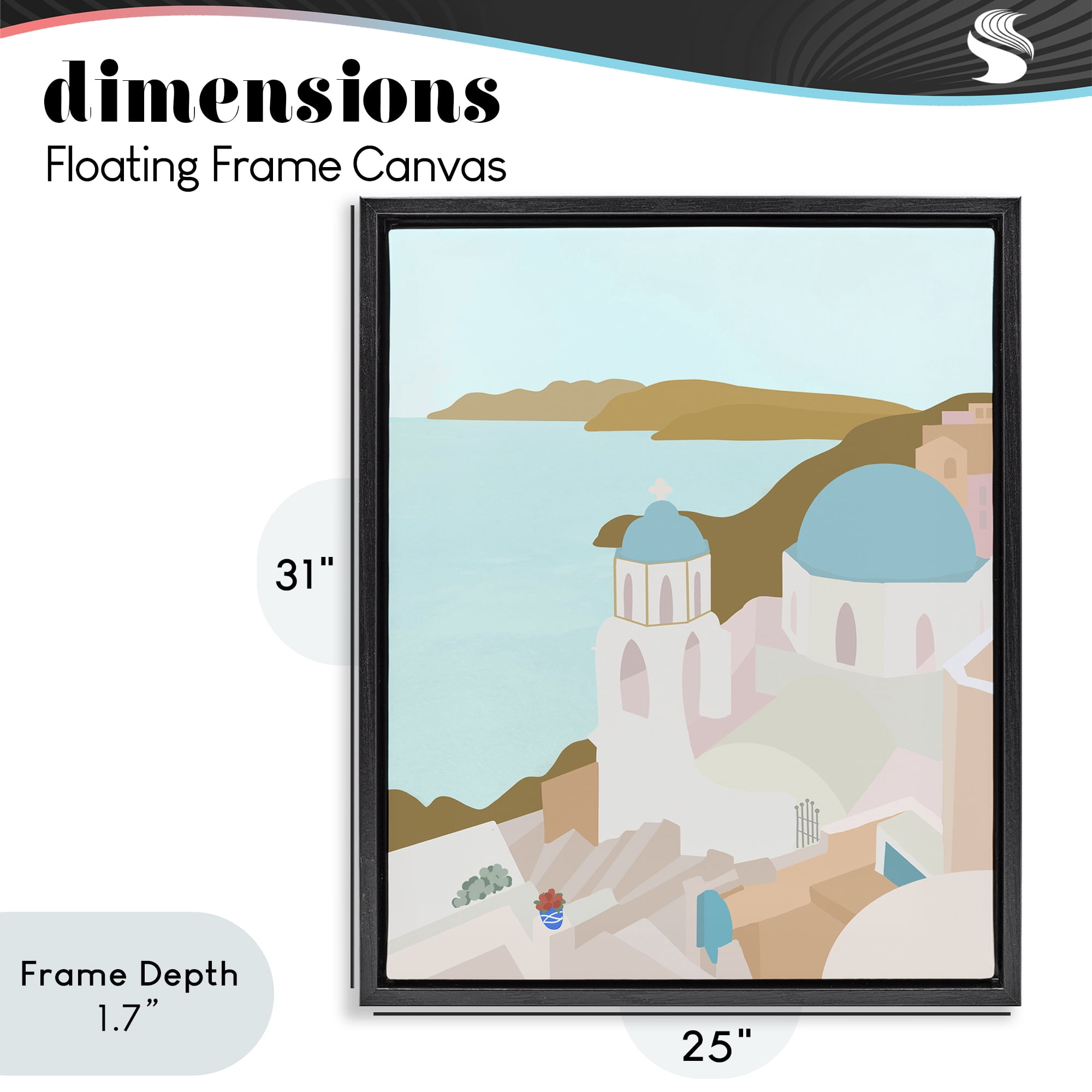 Stupell Industries Coastal Santorini Vibes Black Framed Floater Canvas Wall Art, design by Anna Quach