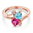 thumbnail image 3 of Gem Stone King 18K Rose Gold Plated Silver Swiss Blue Topaz Pink Created Sapphire and White Moissanite Ring for Women (1.78 Cttw, Heart Shape 6MM, Gemstone November Birthstone, Size 8), 3 of 6