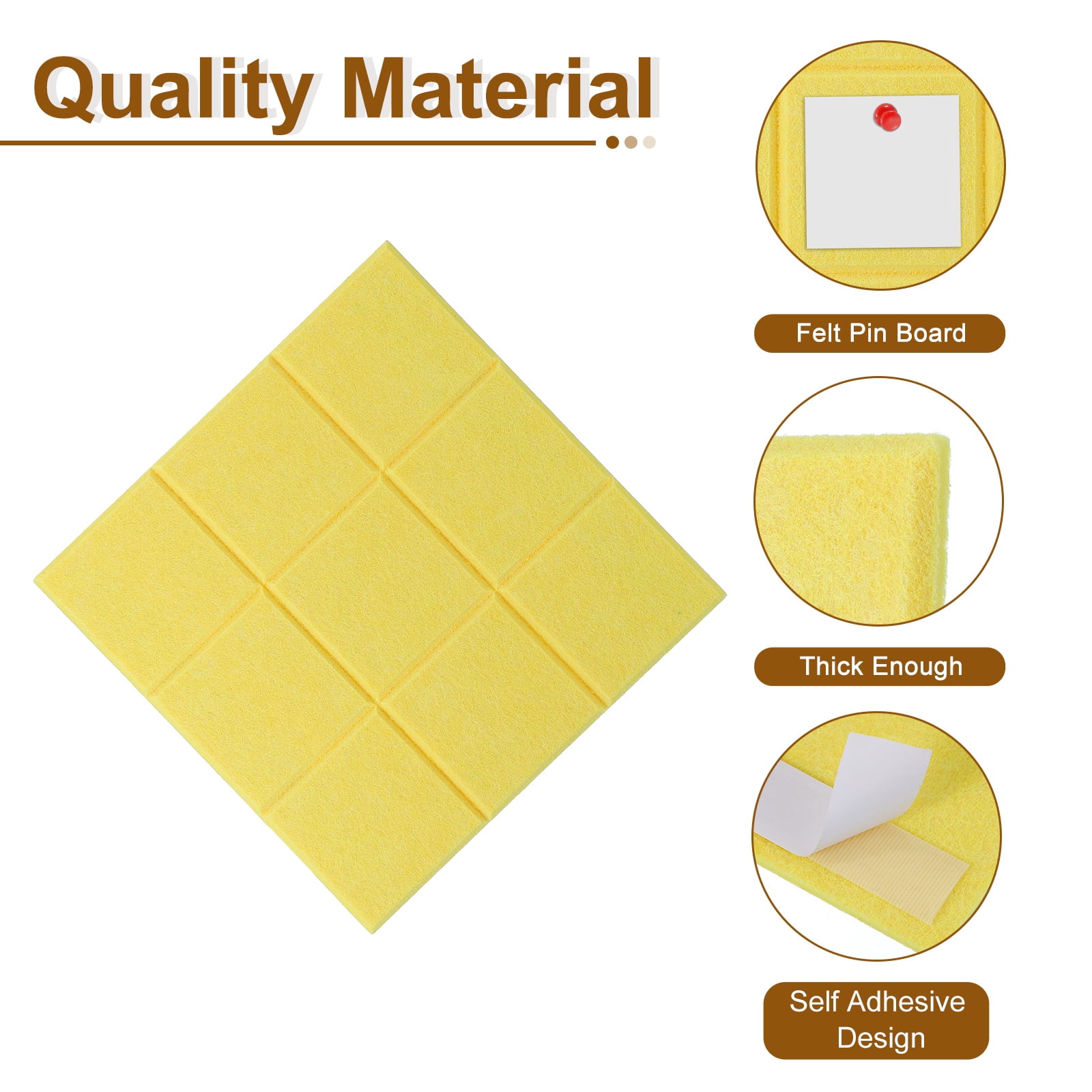Uxcell 12" x 12" Felt Wall Tile, 6 Pack Felt Wall Tiles Bulletin Board with 20 Safe Removable Adhesive Tabs Cork Boards for Walls Home Office Photos, Lemon Yellow