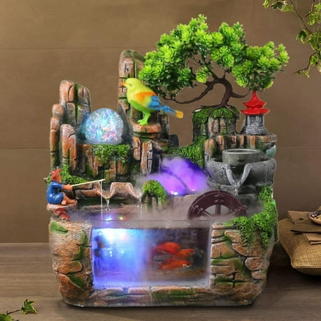 

FETCOI Desktop Fountain Waterfall Decor Atomizing Desktop Humidifier with Rockery Aquariums Plant Birds Atomizing Humidifier for Office Home Bedroom Desk Decoration Present