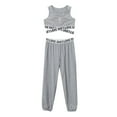 thumbnail image 2 of YONGHS Kids Girls Tracksuit Dance Outfit Sports Crop Tops Trouser Set Grey 12, 2 of 7
