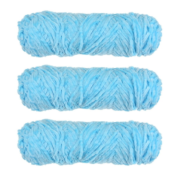 3 Ovillos Chenille Hilo Suave Manta Hilo 3x100gr/3.5oz 3x131yds Poliéster Terciopelo Elegante Esponjoso Cielo Azul