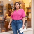 thumbnail image 3 of Agnes Orinda Women's Plus Size Tops Hollow Casual V Neck Short Sleeves Summer Blouse Shirts 2X Hot Pink, 3 of 8