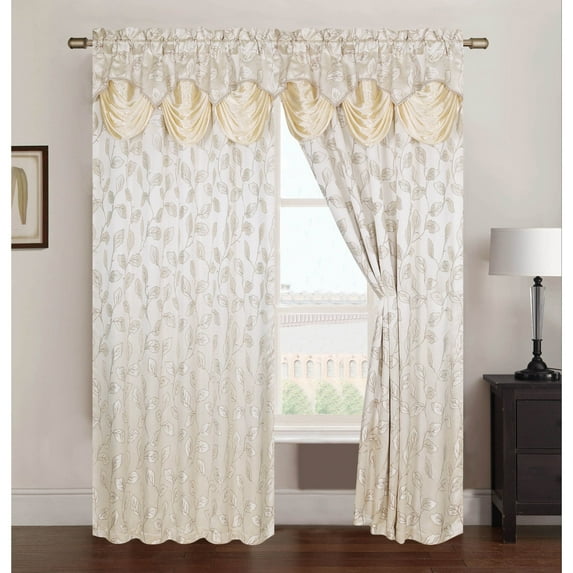 RT Designers Collection PNB10605 Brenda Jacquard 54 x 84 in. Rod Pocket Curtain Panel with Attached 18 in. Valance, Beige