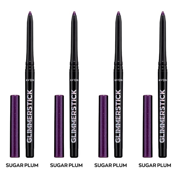 Avon Ultra Colour Glimmerstick Retractable Diamonds Eyeliner, SUGAR PLUM, Waterproof & Smudge-Proof Shimmer Eye Makeup, SET OF 4, 0.012 oz / 0.35 g Each