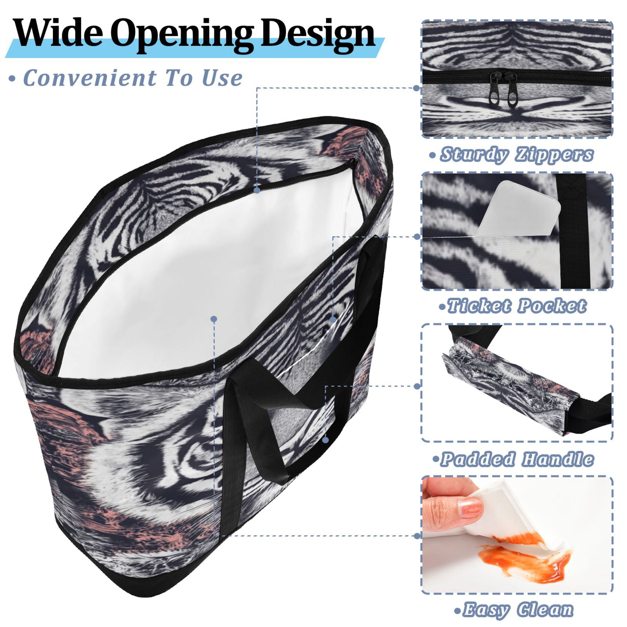 Large Hand-held Ice Pack Picnic Bag Insulation and Refrigeration Suitable for Shopping Picnics and Camping Black and White Tiger