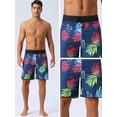 thumbnail image 4 of DARING DIVA Men's Elastic Waist Drawstring Hawaiian Print Athletic Swim Trunks 28 Dark Blue, 4 of 6