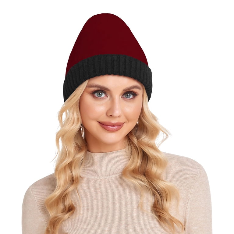 Women\'s French Style Double Layer Winter Autumn Warm,Soft Beanie Hat Cap DarkRed Women\ main image 3
