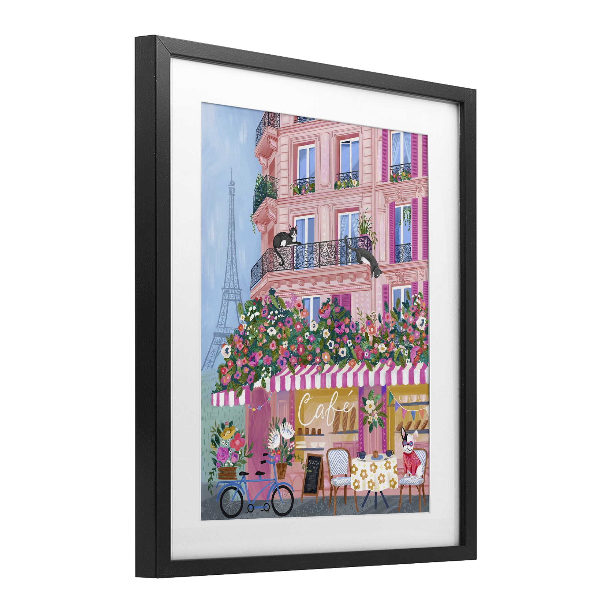 Stupell Industries Cats on Cafe Balcony Black Framed Print Under Glass, design by Arrolynn Weiderhold