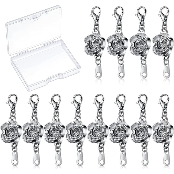 12 Pcs Locking Magnetic Clasps Rose Jewelry Magnetic Clasp for Women Jewelry Necklace Bracelet (Silver)