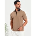 thumbnail image 4 of DARING DIVA Men's Zipper Closure Colorblock Short Sleeve Basic Polo Shirt 2XL Khaki, 4 of 7