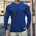 thumbnail image 2 of USNSM Men's Fashion Casual Knit Henley Shirts Dress Loose Velvet Long Sleeve Top Turndown Collar Quarter Button Pullover Shirts Blue XXXL, 2 of 3