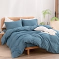 thumbnail image 2 of BESTOUCH Duvet Cover Set Full 100% Washed Cotton Linen Feel Soft Chic Lightweight 3Pcs (Dark Blue, 80"x90"), 2 of 9